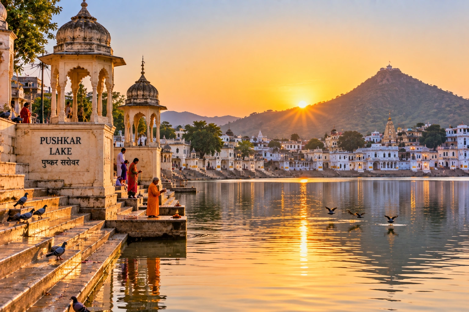 Pushkar Lake ghats at sunrise